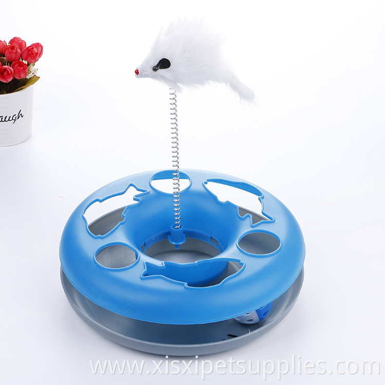 Cat Toys Turntable Tower of Tracks Interactive Cat chasing toy with spring mouse